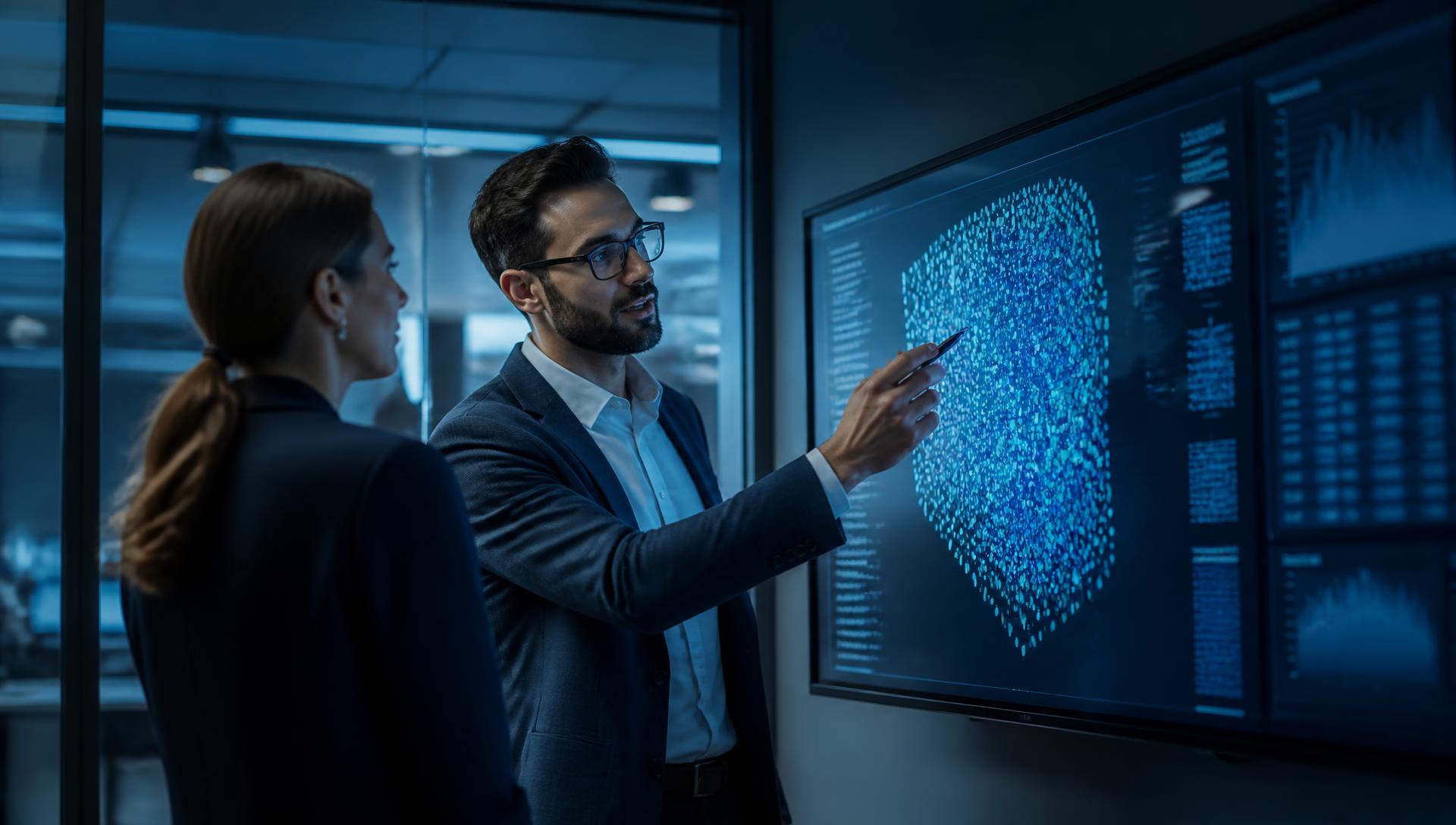 Profissionais analisando soluções de inteligência artificial e dados
